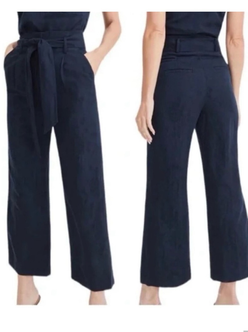 Veronica Beard Vitha Belted Pants Jacquard Floral Navy High Waisted Cropped 10